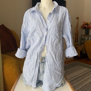 Light Blue and White Striped women's Button-Up Shirt